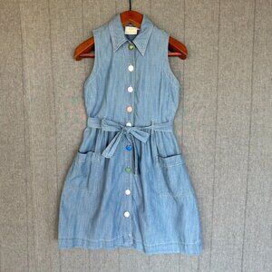 Anthropologie Maeve Blue Sleeveless Button Front Knee Length Midi Dress Size 2